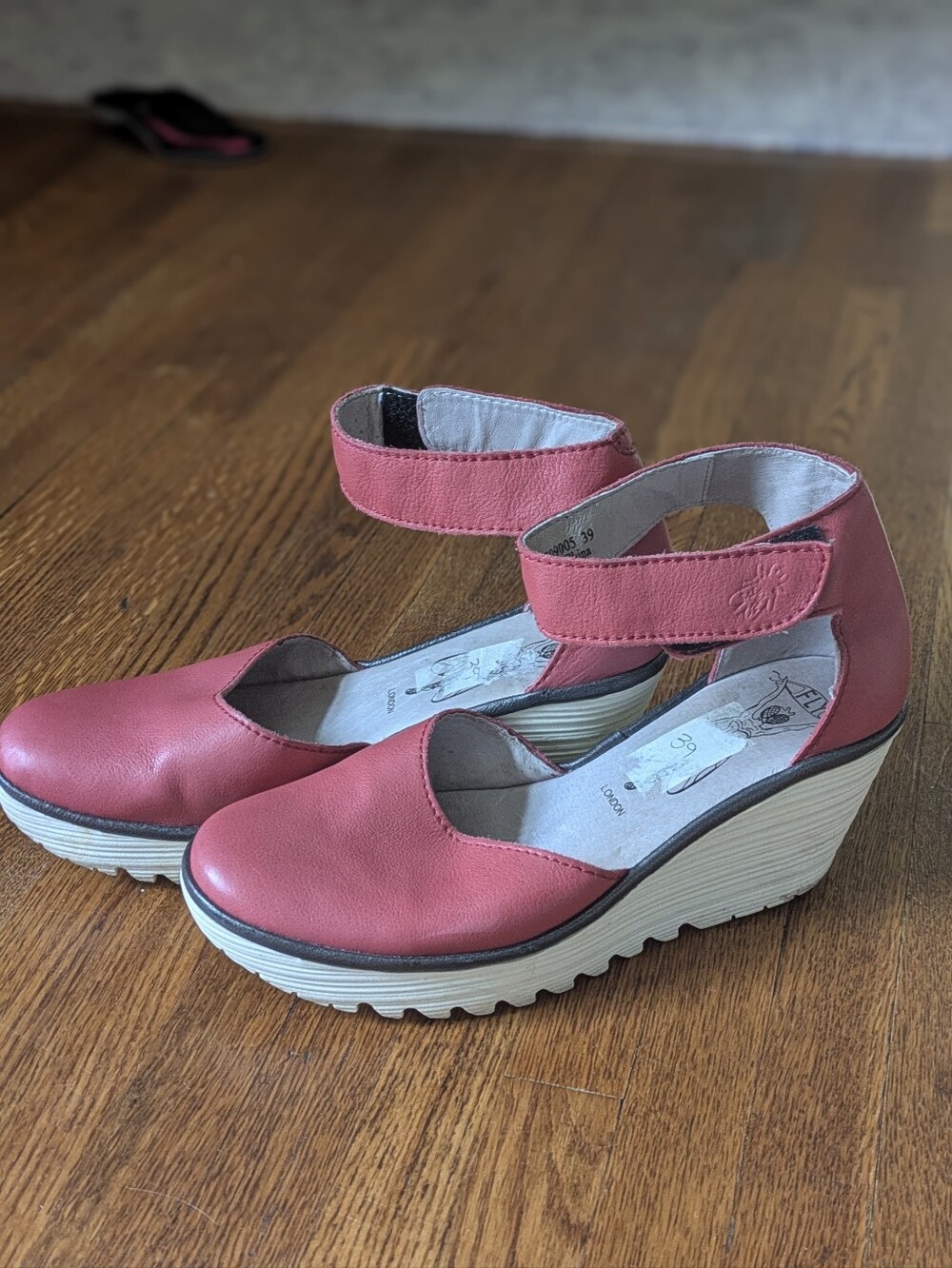 Red Leather Fly London Wedge Shoes